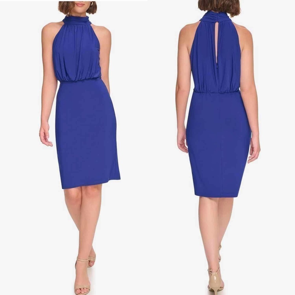 Jessica Howard Sleeveless Mock Neck Dress Cobalt Blue Size 10 Petite Casual